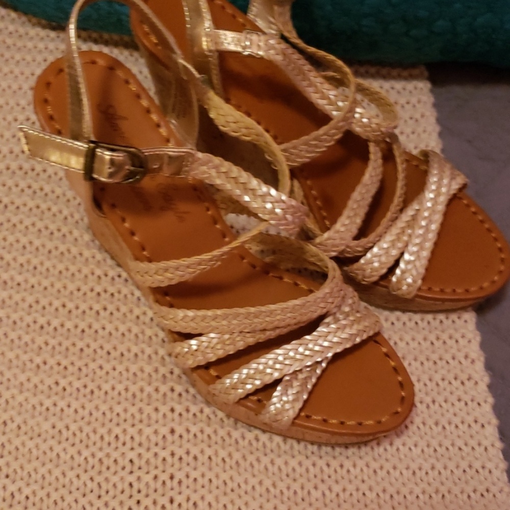 Rose gold wedge sandals